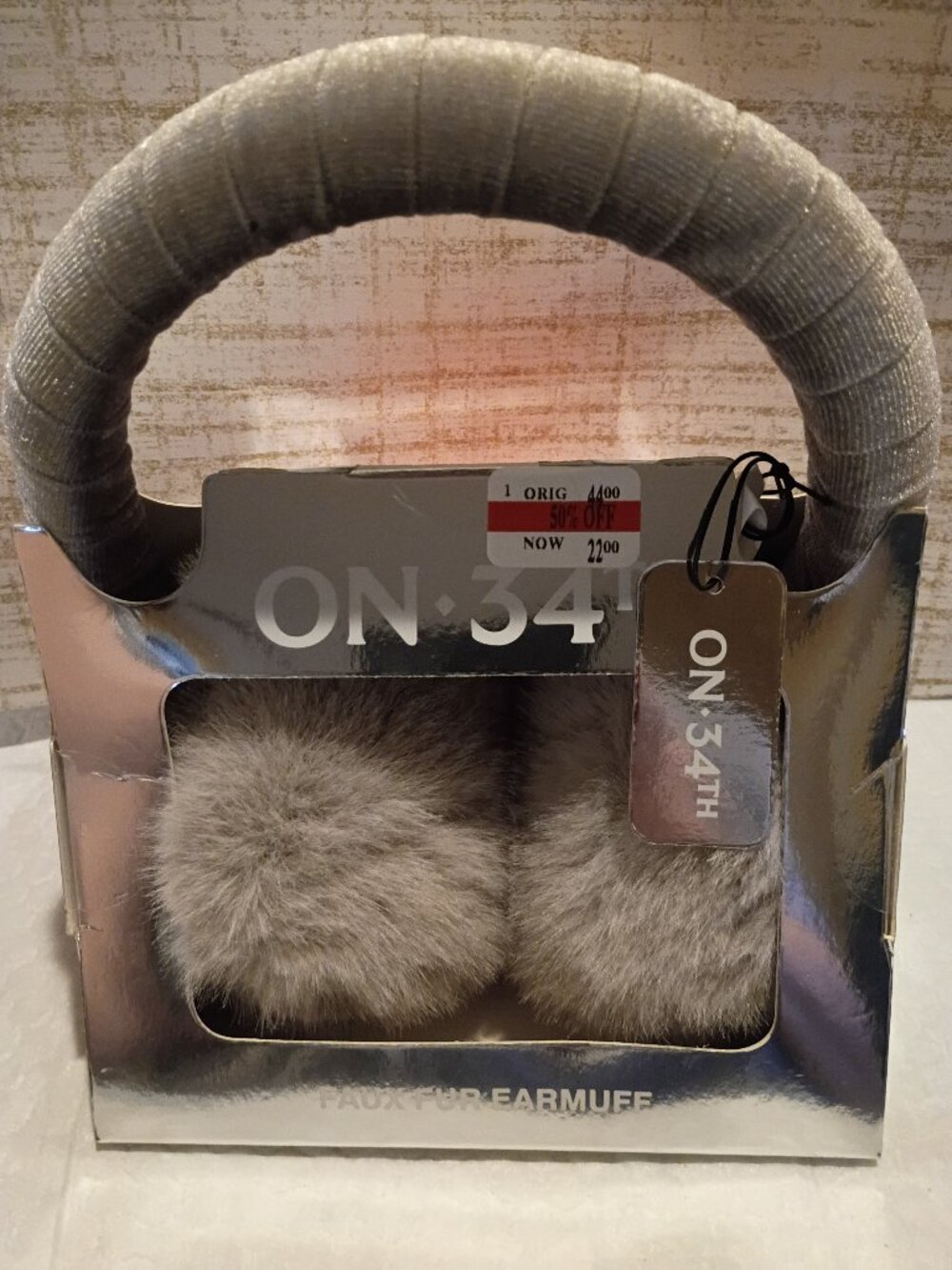 On 34th Earmuffs Faux Fur Gray Great for Christmas Gift